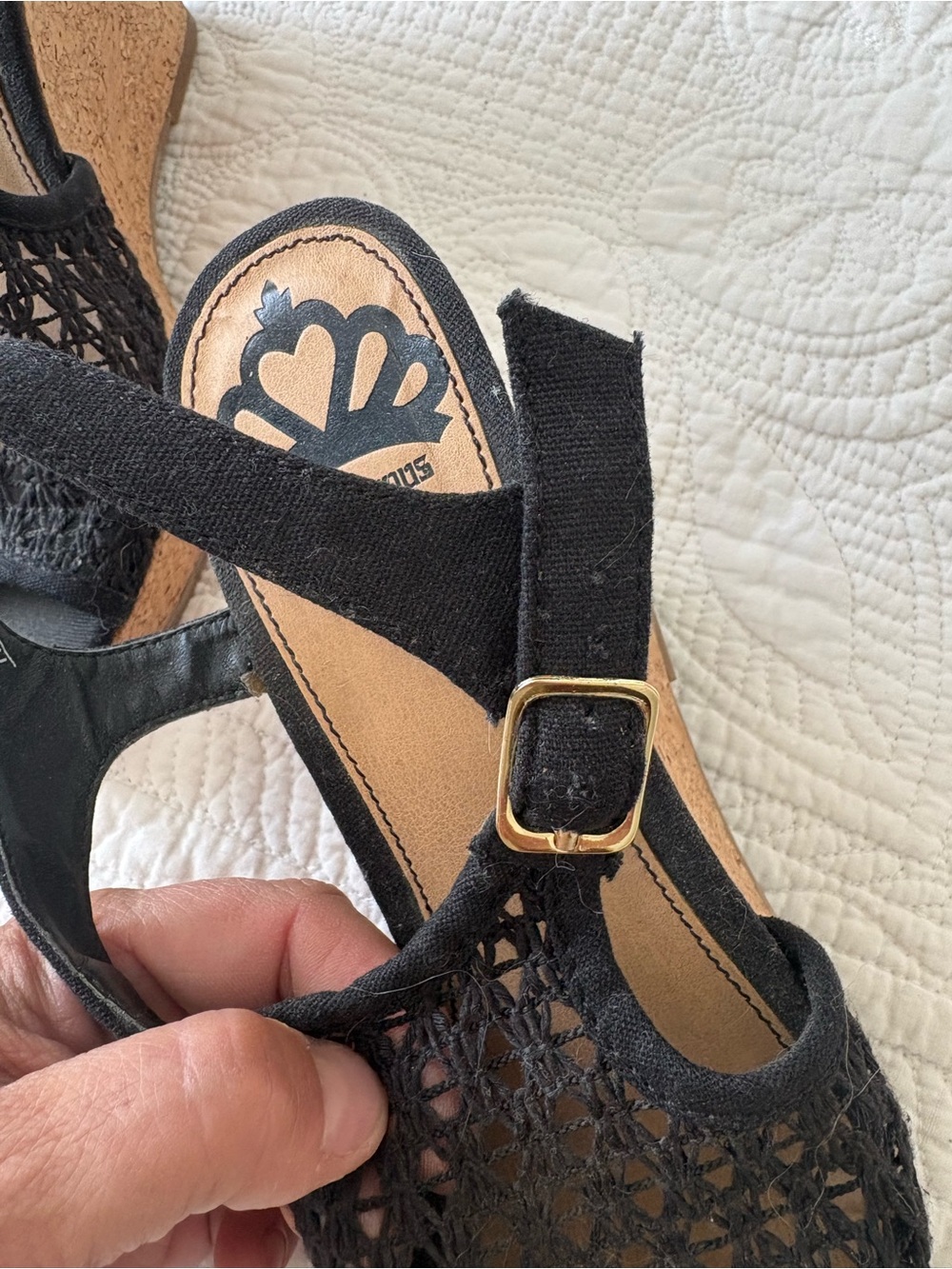 Fergalicious Black Woven Slingback Wedge Sandals - Picture 4 of 7